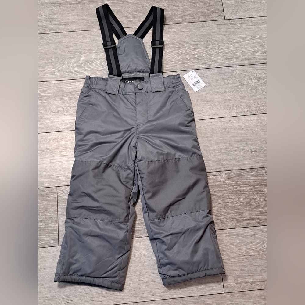 Brand New Fleece Lined Gray Kids Snow Pants with Suspenders